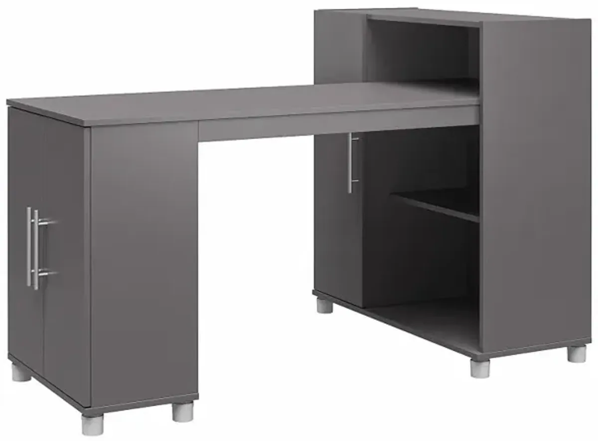 Camberly Graphite Gray Craft Desk with Storage Cabinet