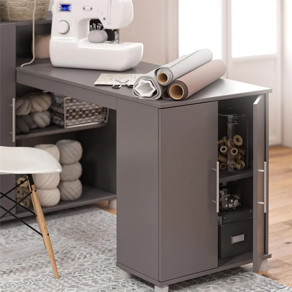 Camberly Graphite Gray Craft Desk with Storage Cabinet