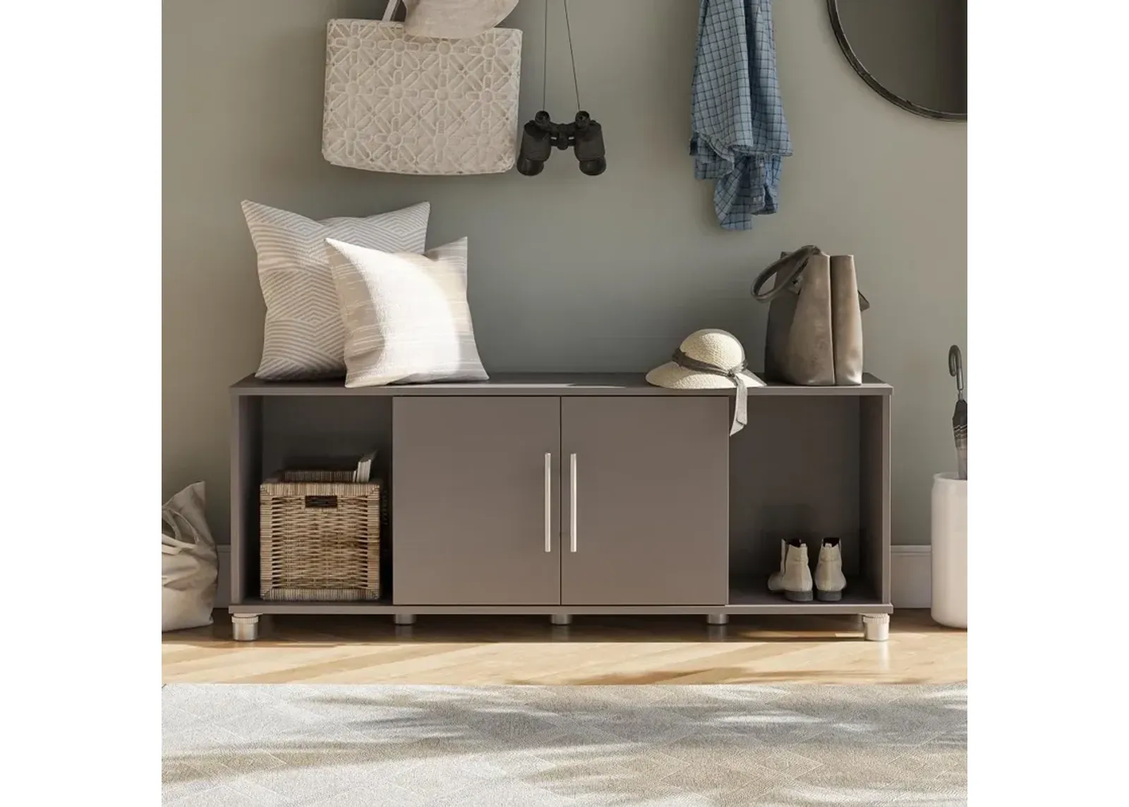 Camberly Graphite Gray Shoe Storage Bench