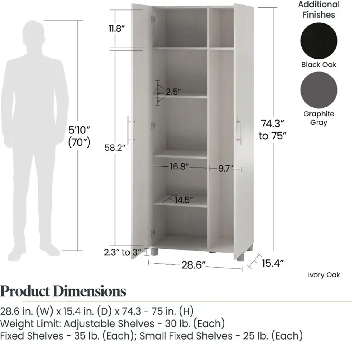 Camberly Ivory Oak Tall Asymmetrical Cabinet