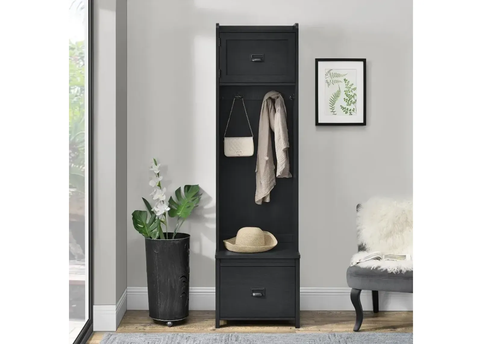 Farmington Black Oak Hall Tree with Storage Bench