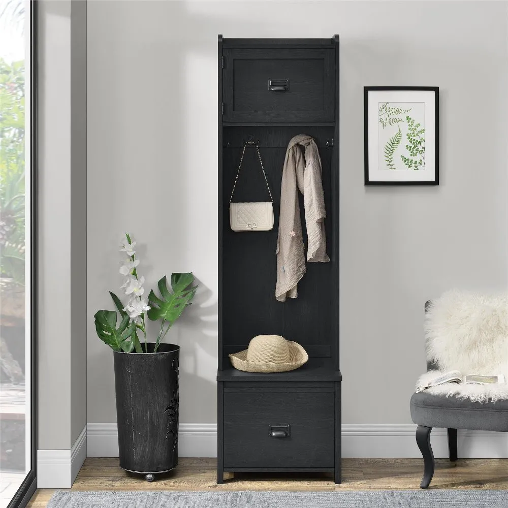 Farmington Black Oak Hall Tree with Storage Bench