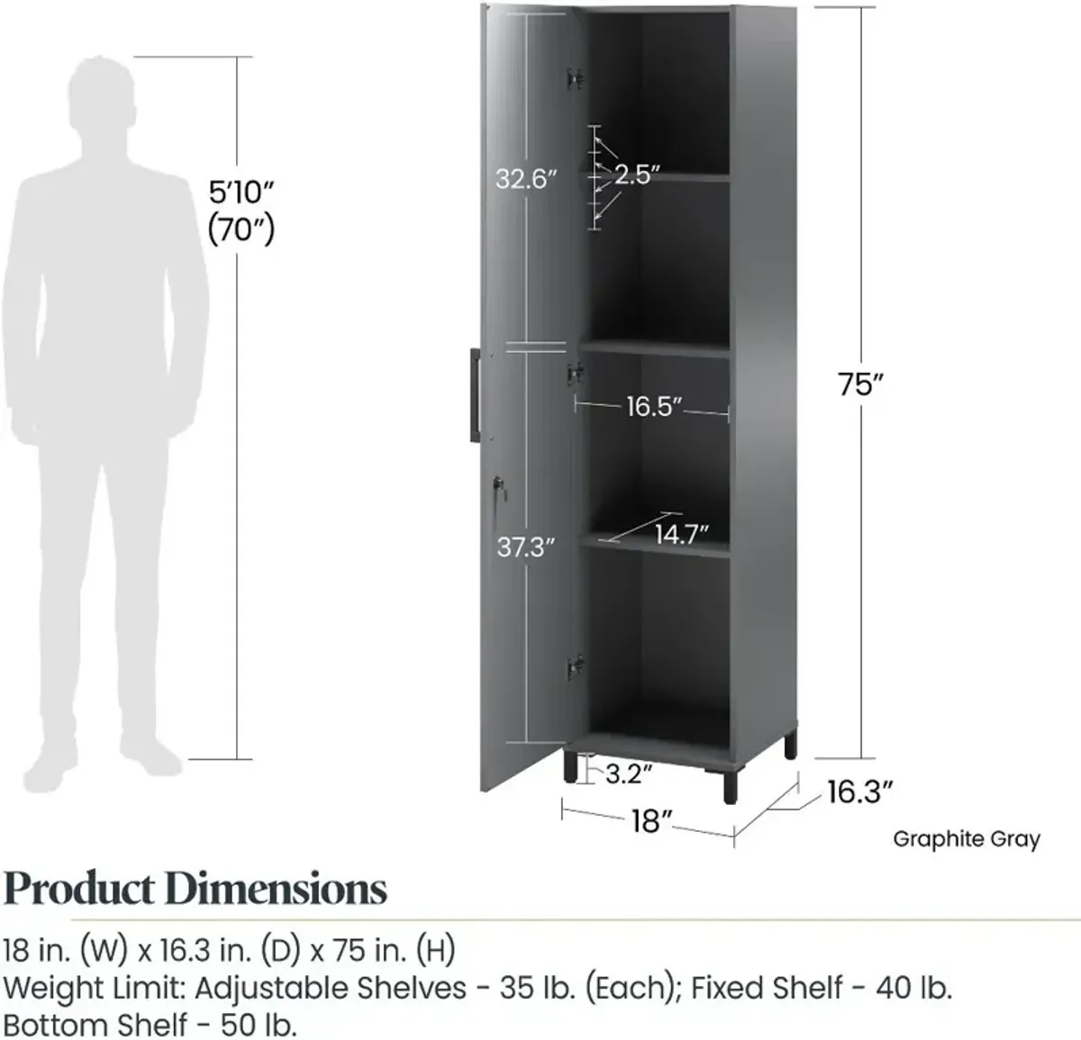 Shelby Graphite Tall 1-Door Garage Cabinet