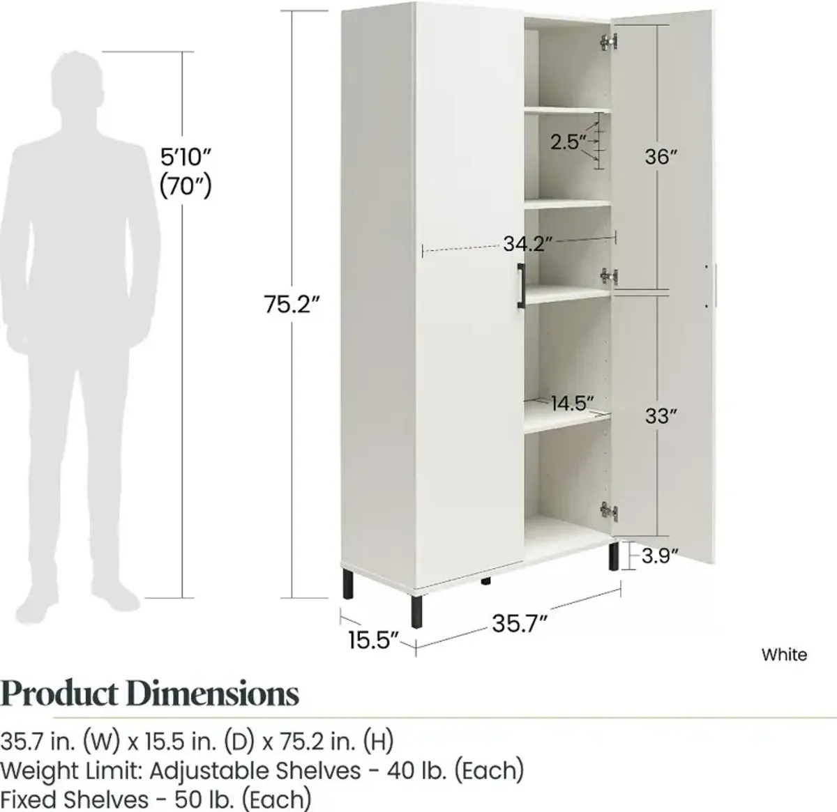 Versa White 36" 2-Door Storage Cabinet