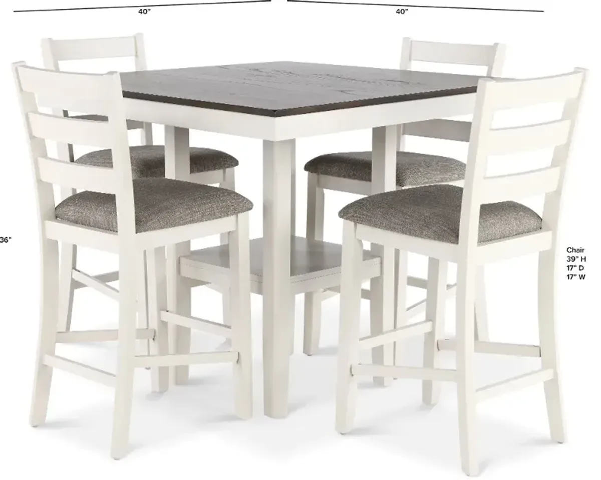 Tahoe Gray Oak and White 5 Piece Counter Height Dining Set