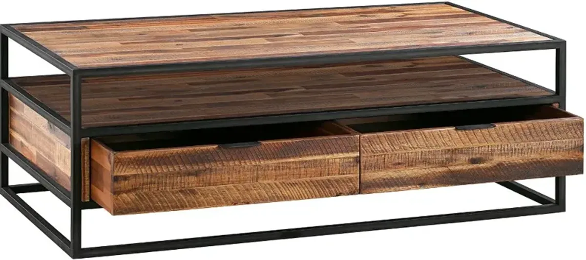 Ludgate Brown and Black Rectangle Coffee Table with Shelf