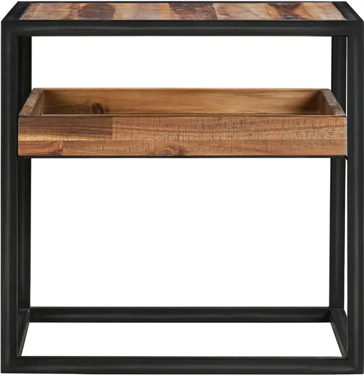 Ludgate Black and Brown Square End Table with Shelf