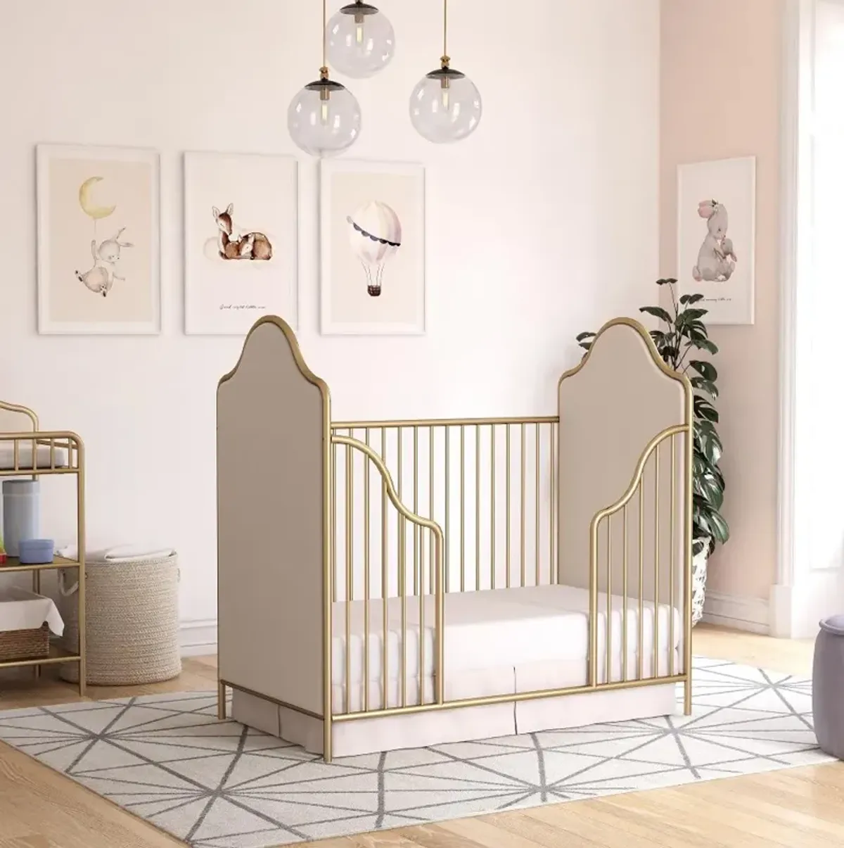 Piper Upholstered Convertible Gold Metal Crib