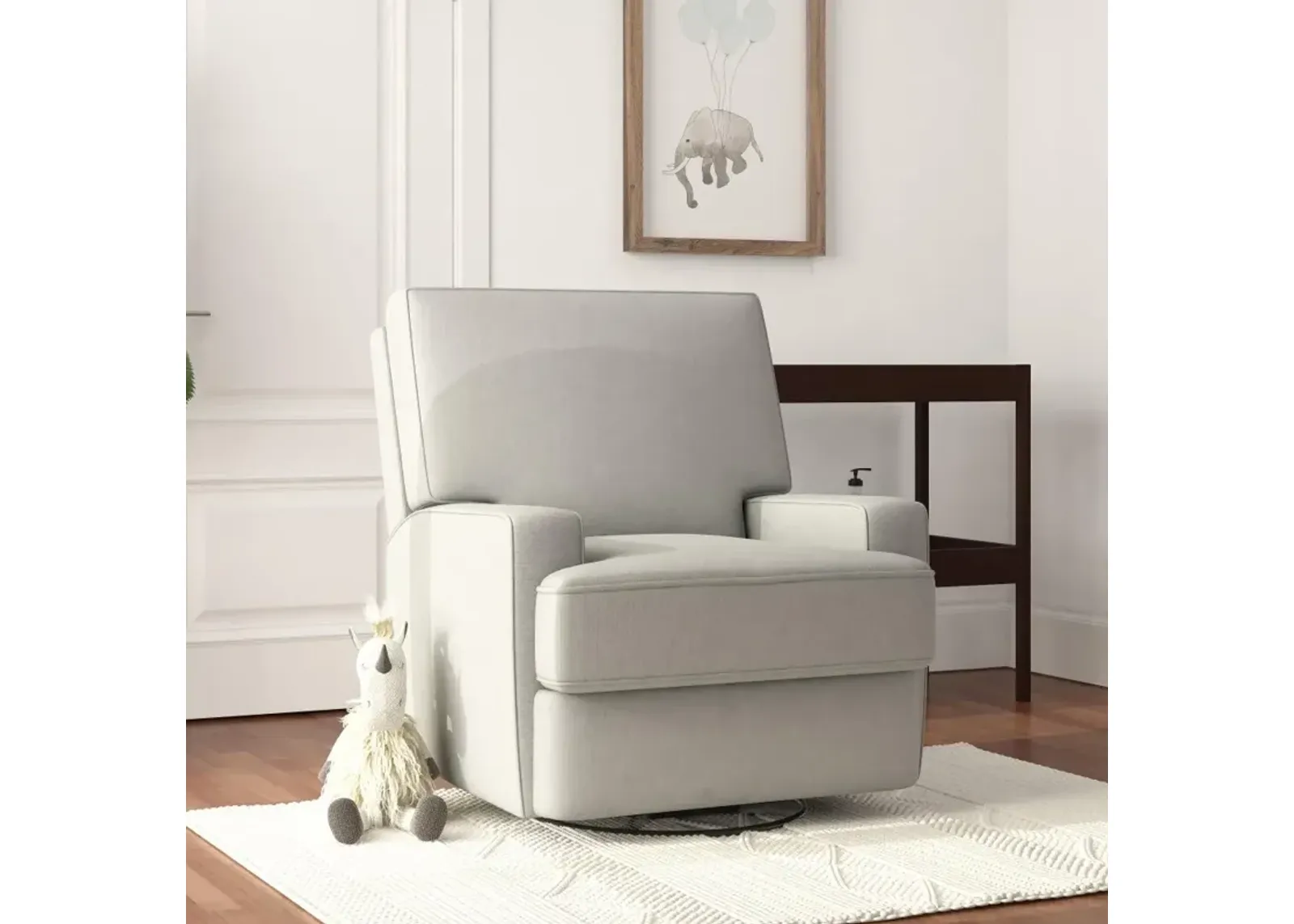 Rufus Gray Nursery Swivel Recliner