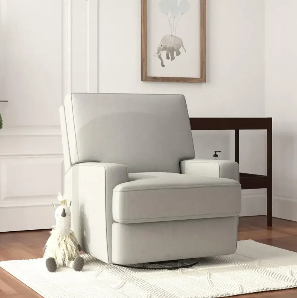 Rufus Gray Nursery Swivel Recliner