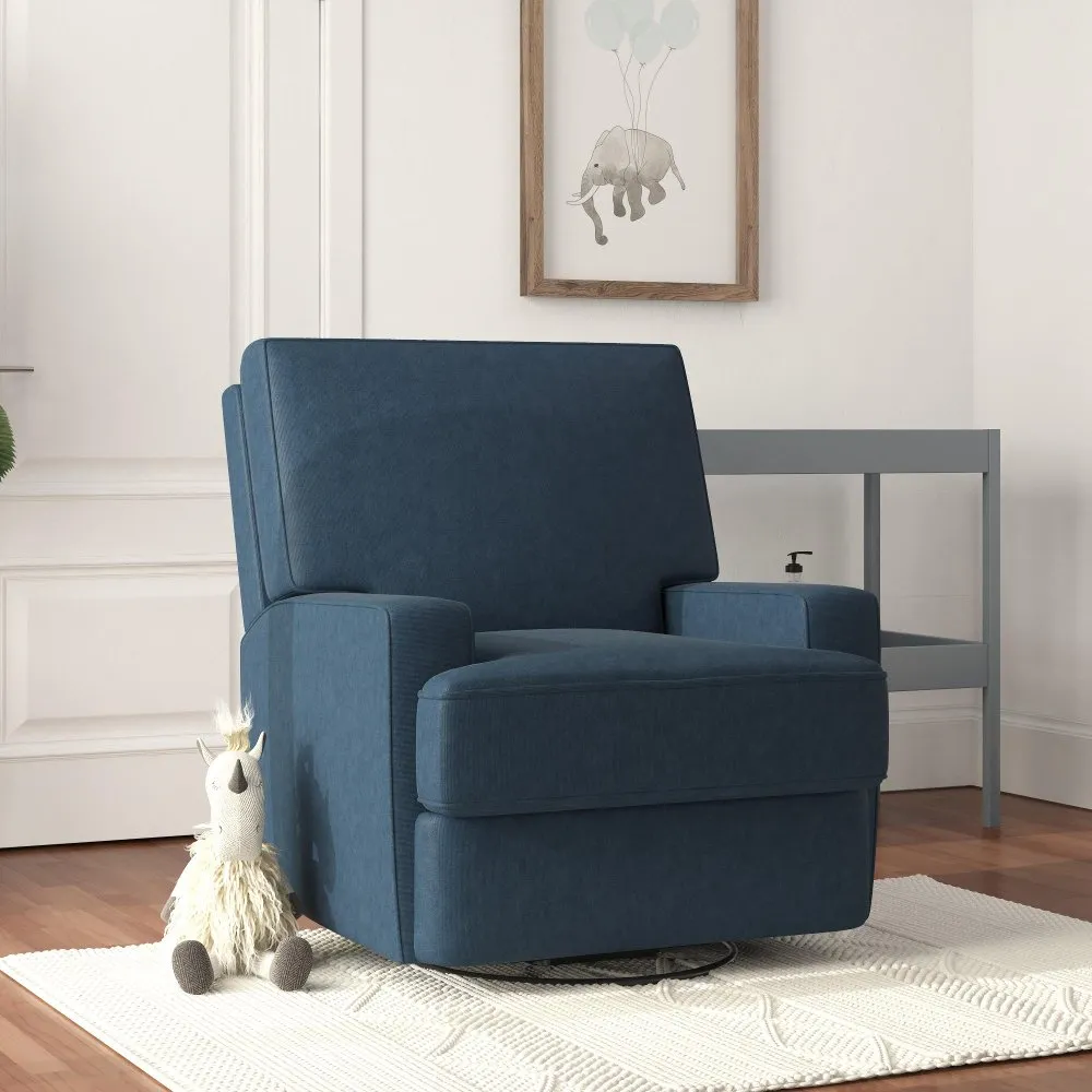 Rufus Dark Blue Nursery Swivel Recliner