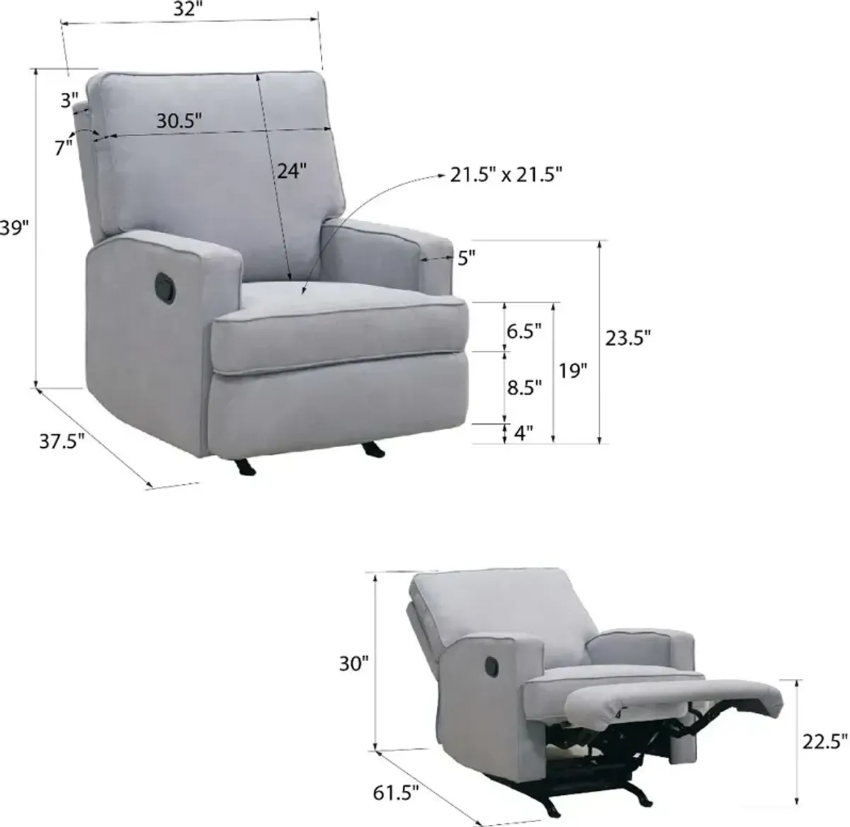 Shella Gray Nursery Rocker Recliner