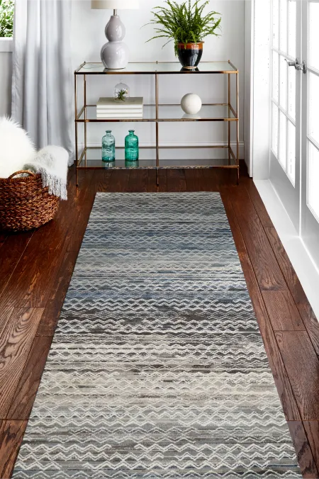 Lacey Gray and Blue Geometric 8 Foot Runner Rug