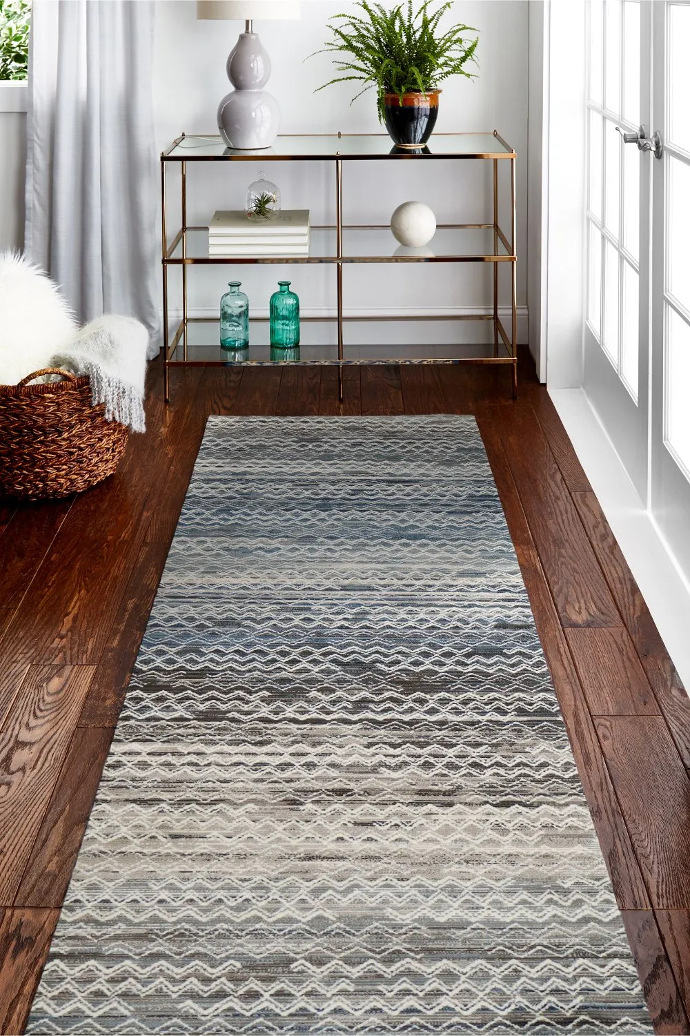 Lacey Gray and Blue Geometric 8 Foot Runner Rug