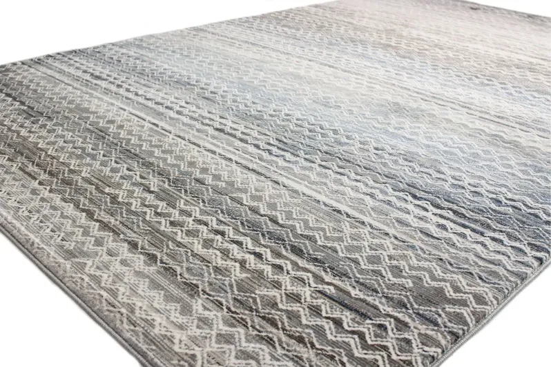 Lacey Gray and Blue Geometric 8 Foot Runner Rug