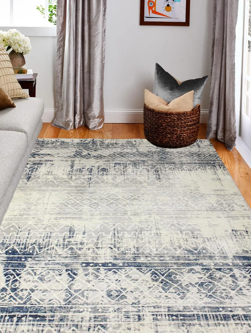 Livia Blue and Gray Bohemian 4 x 6 Area Rug