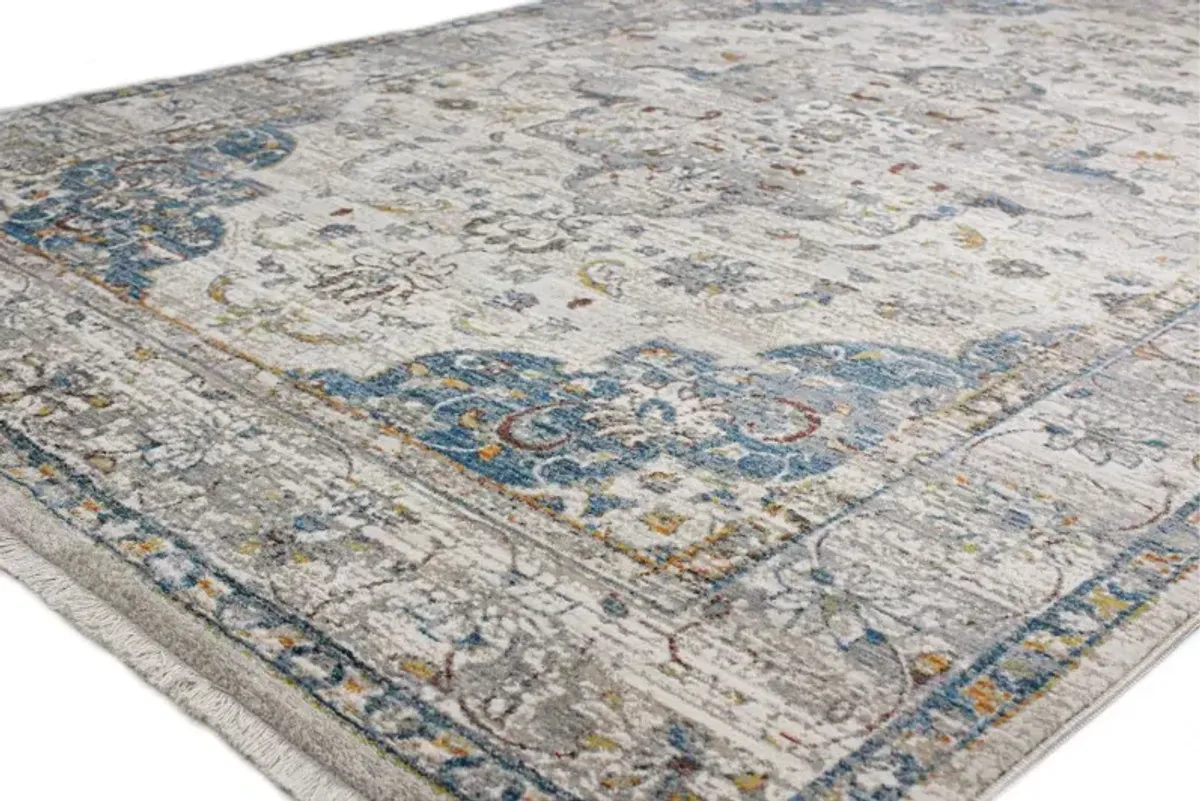 Gamaliel Blue and Ivory Bohemian 8 Foot Runner Rug