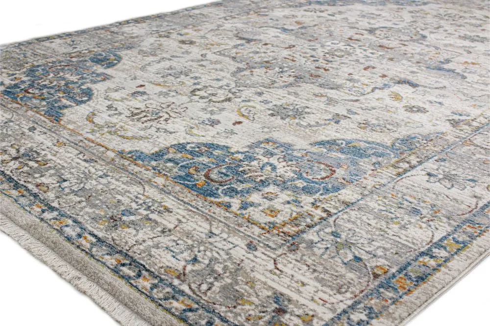 Gamaliel Blue and Ivory Bohemian 8 Foot Runner Rug