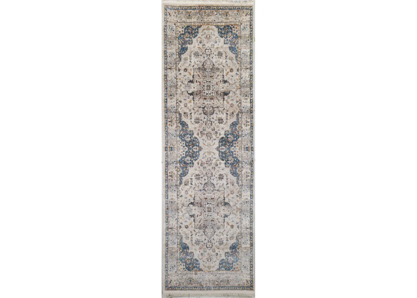 Gamaliel Blue and Ivory Bohemian 8 Foot Runner Rug