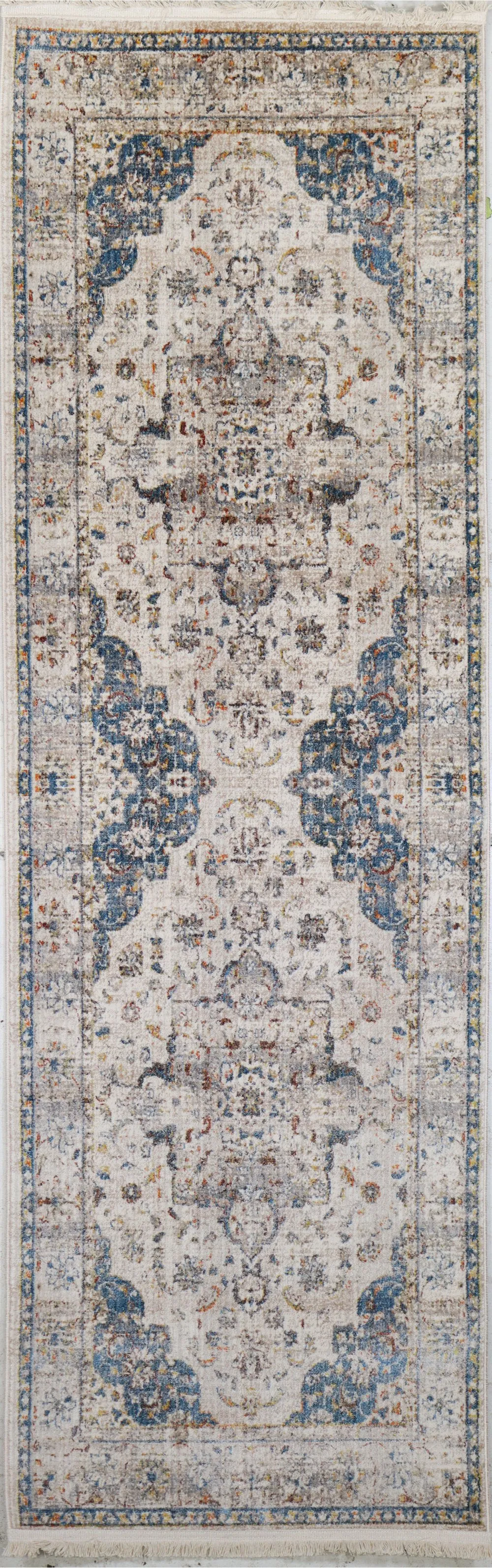 Gamaliel Blue and Ivory Bohemian 8 Foot Runner Rug