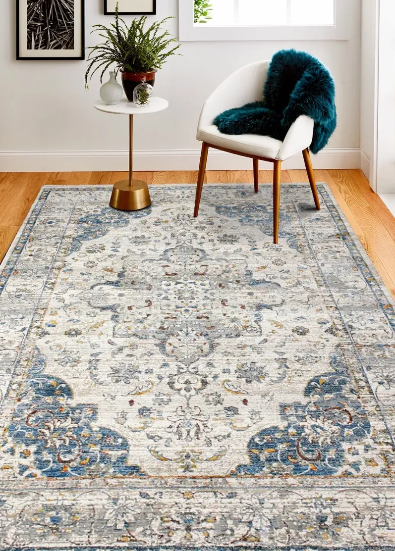 Gamaliel Blue and Ivory Bohemian 4 x 6 Area Rug