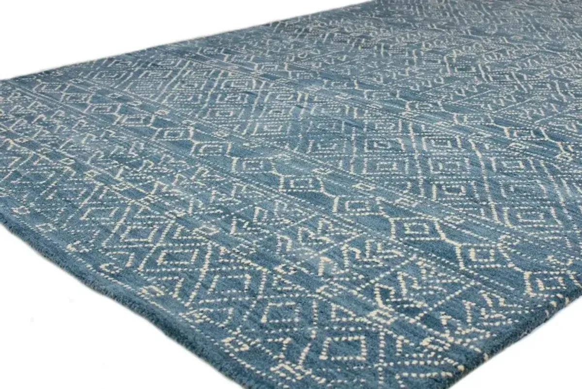 Ephraim Geometric Blue Wool 8 Foot Runner Rug