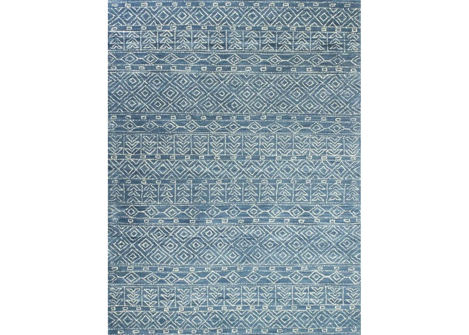 Ephraim Geometric Blue Wool 8 Foot Runner Rug