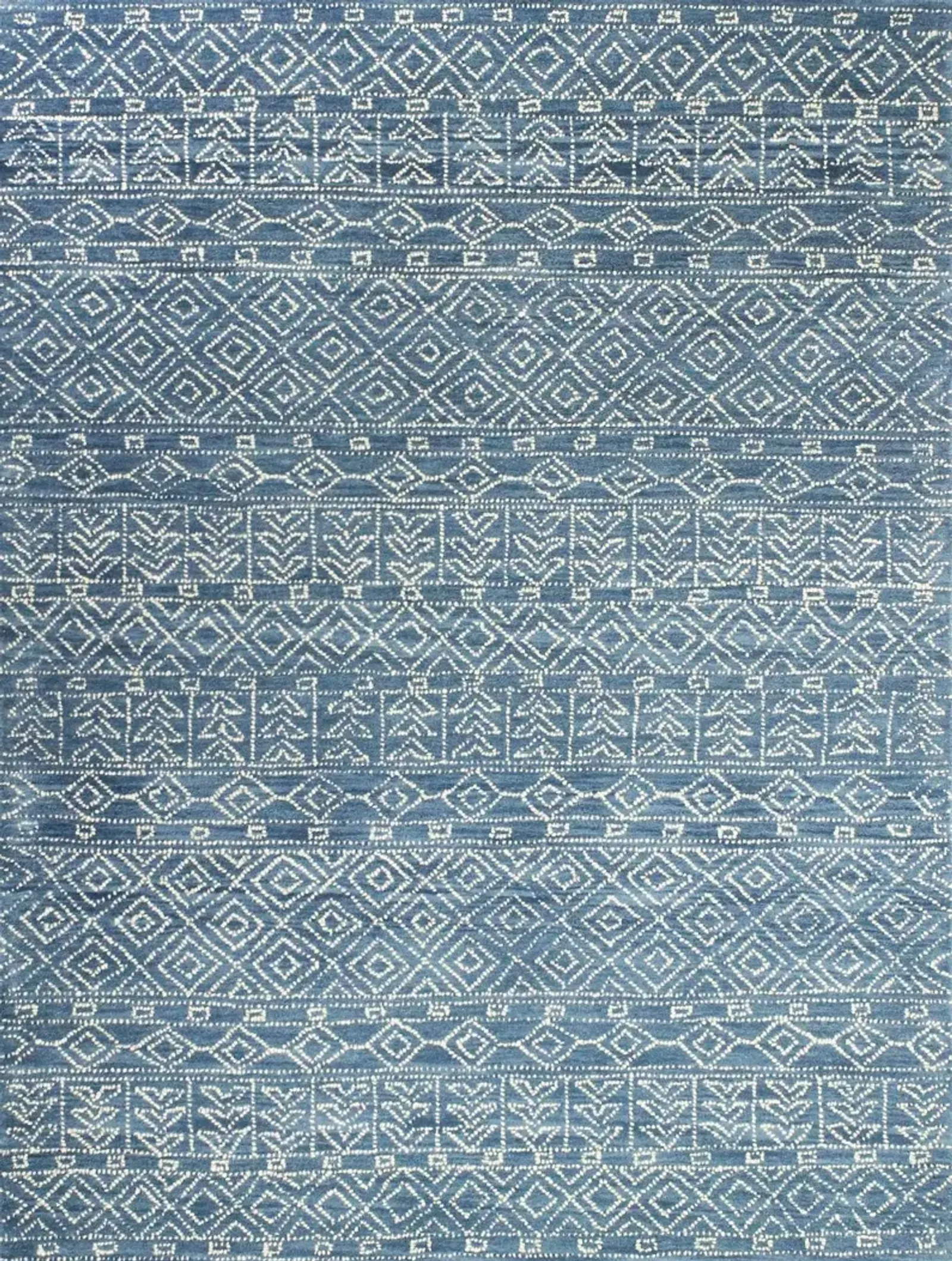 Ephraim Geometric Blue Wool 8 Foot Runner Rug