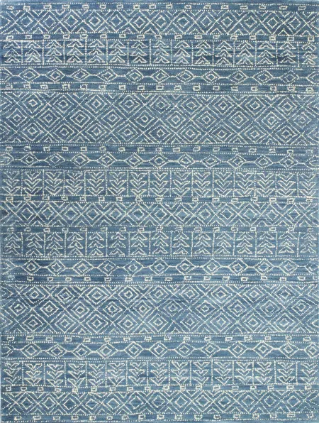 Ephraim Geometric Blue Wool 8 Foot Runner Rug