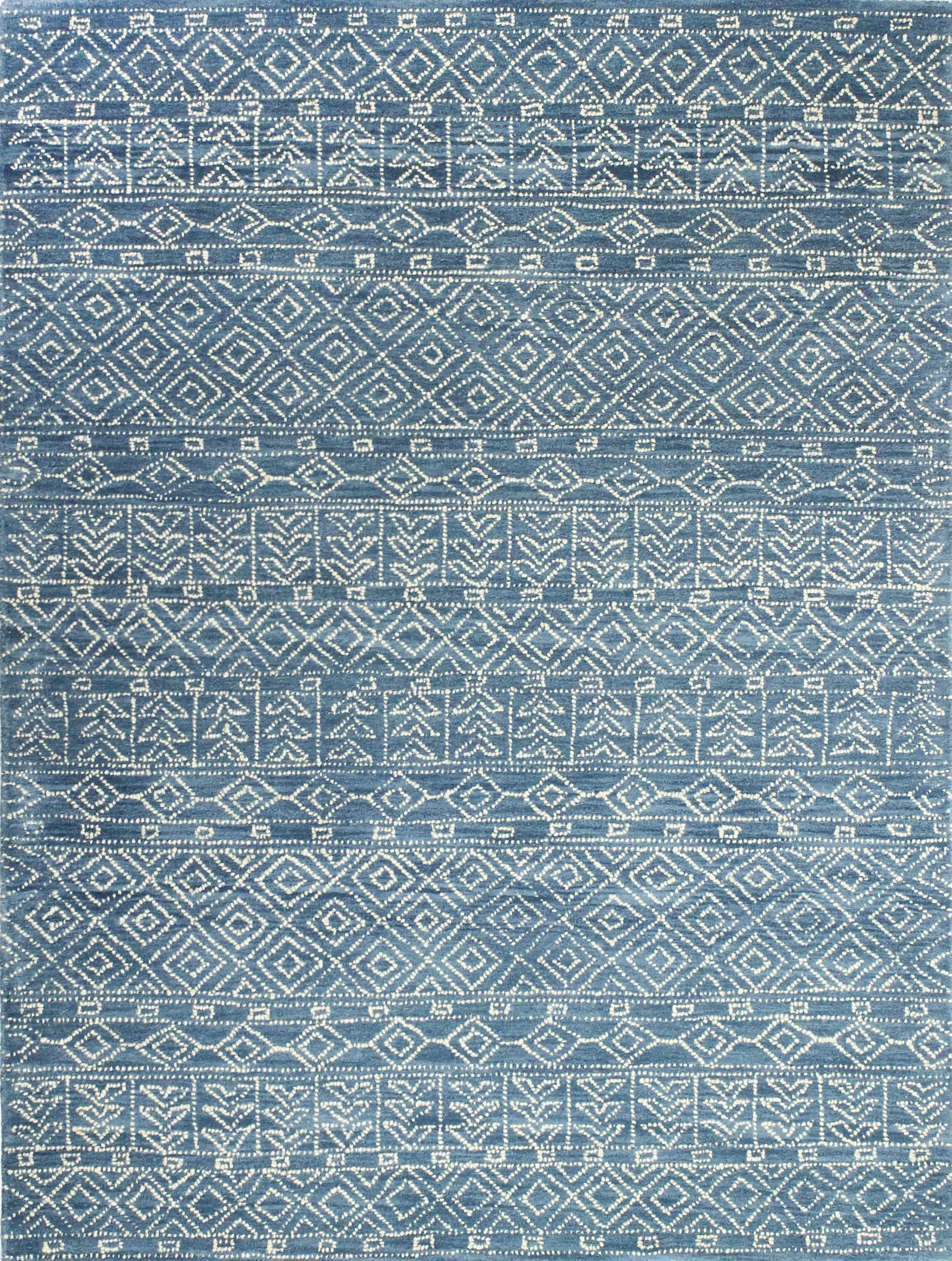 Ephraim Geometric Blue Wool 8 Foot Runner Rug
