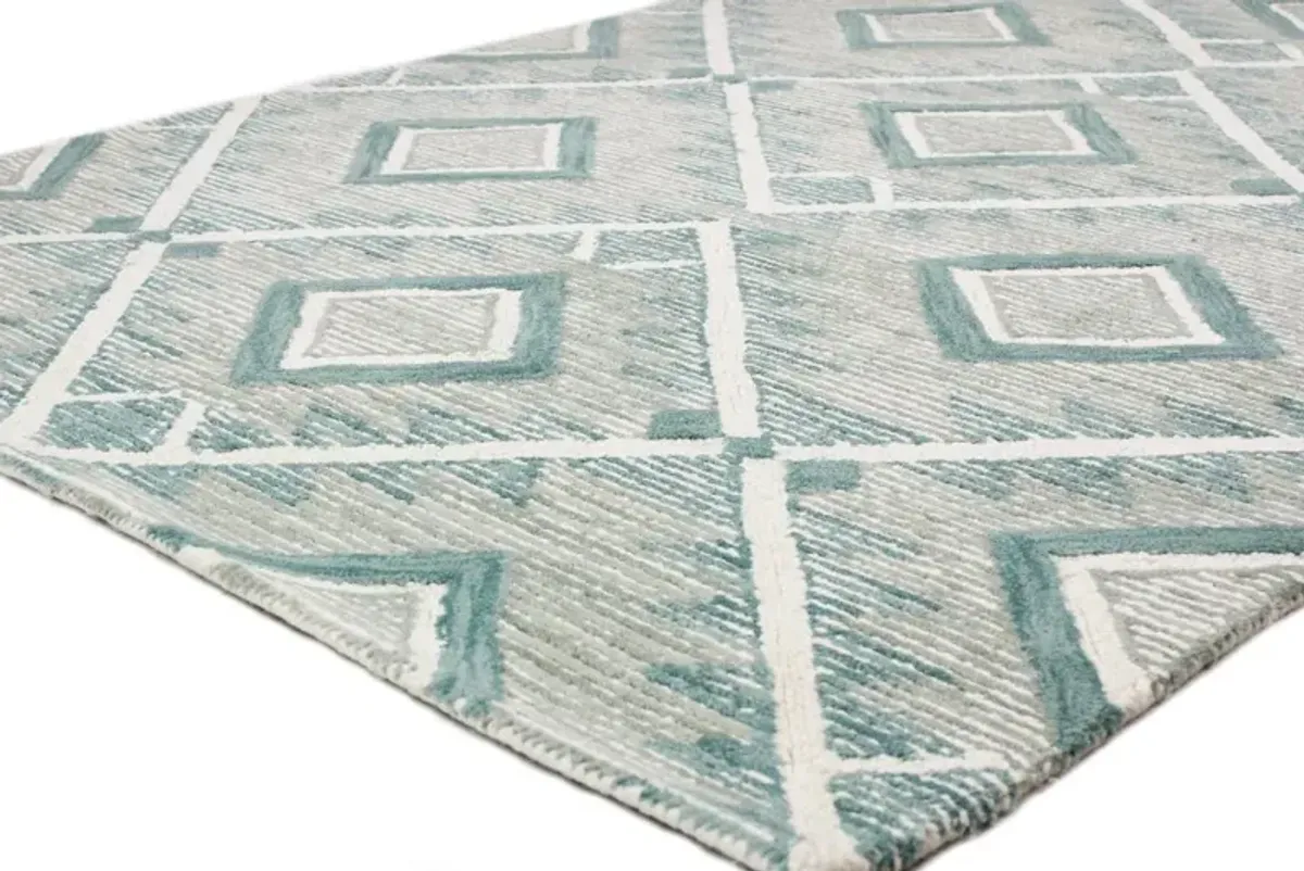 Ember Geometric Teal 8 Foot Runner Rug