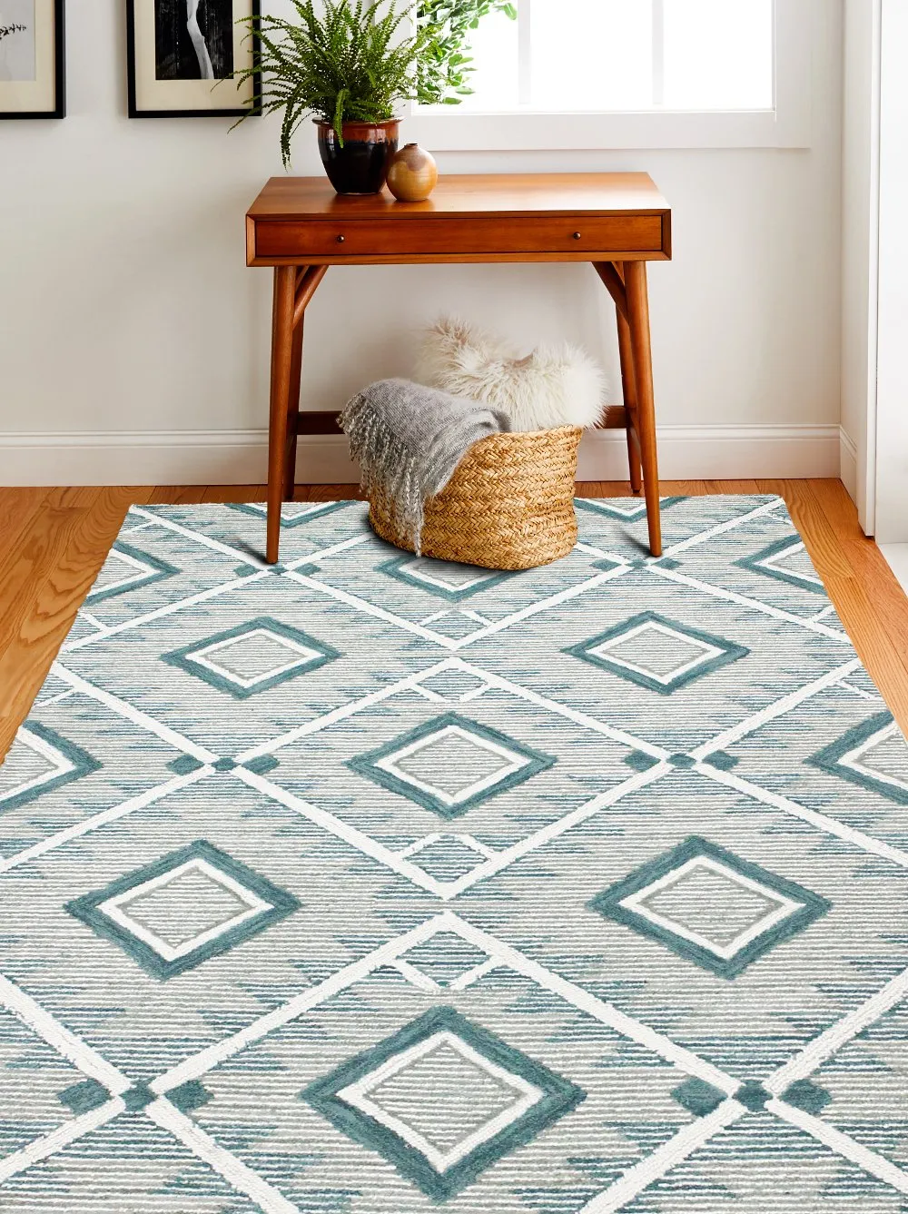 Ember Geometric Teal 4 x 6 Area Rug