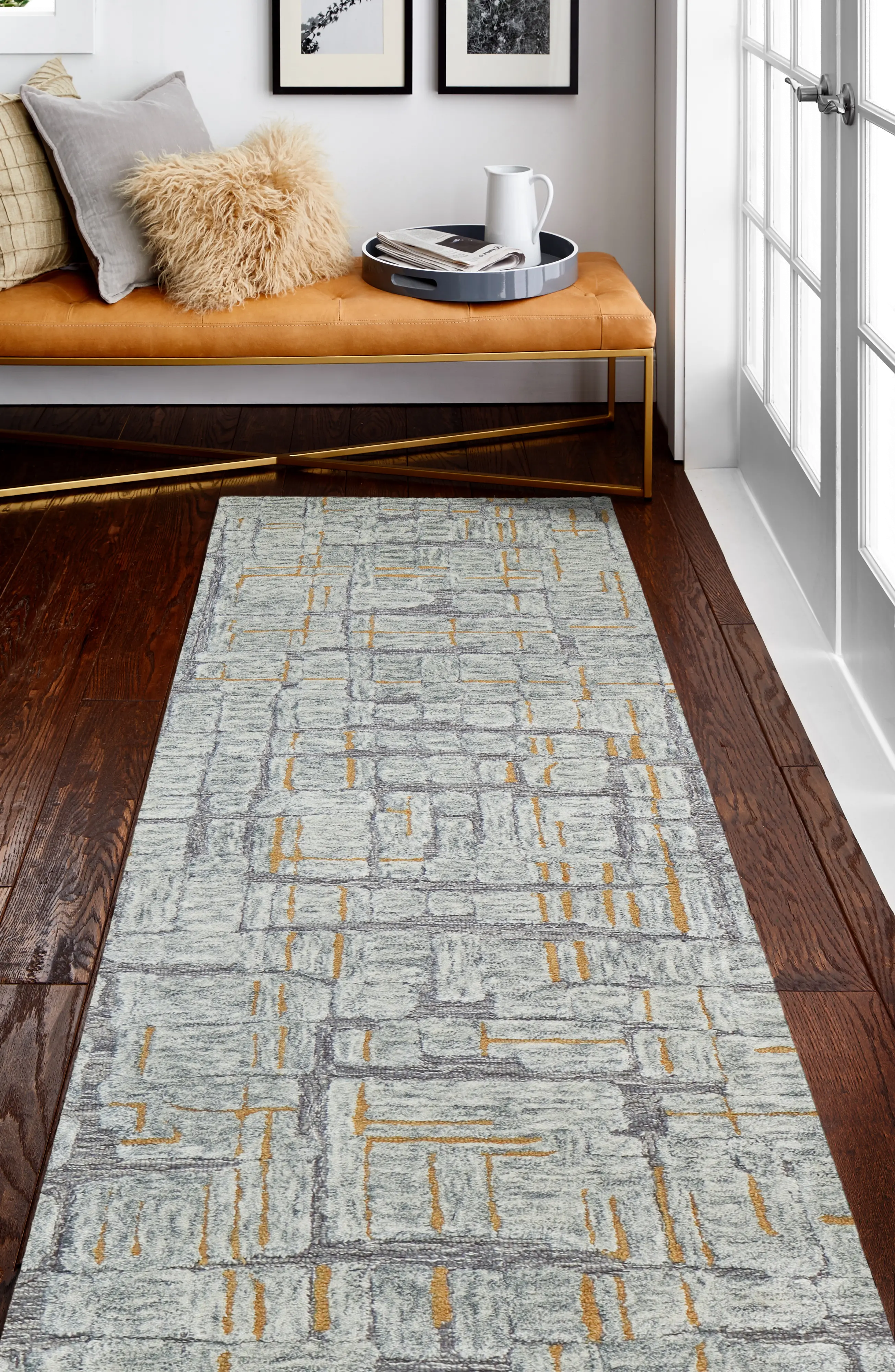 Noor Gray Wool 8 Foot Runner Rug