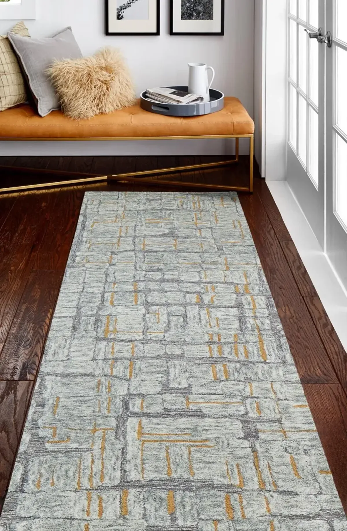 Noor Gray Wool 8 Foot Runner Rug