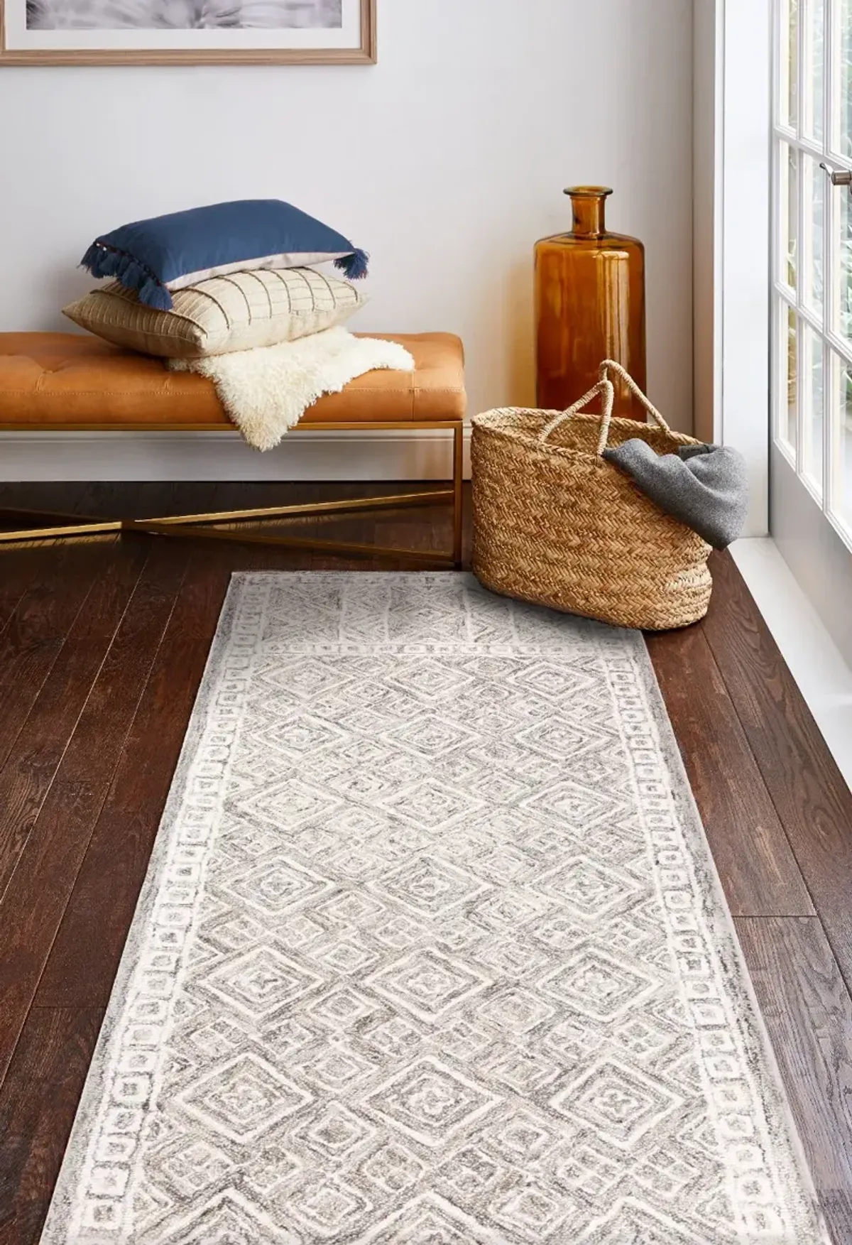 Nevin Taupe Geometric 8 Foot Runner Rug