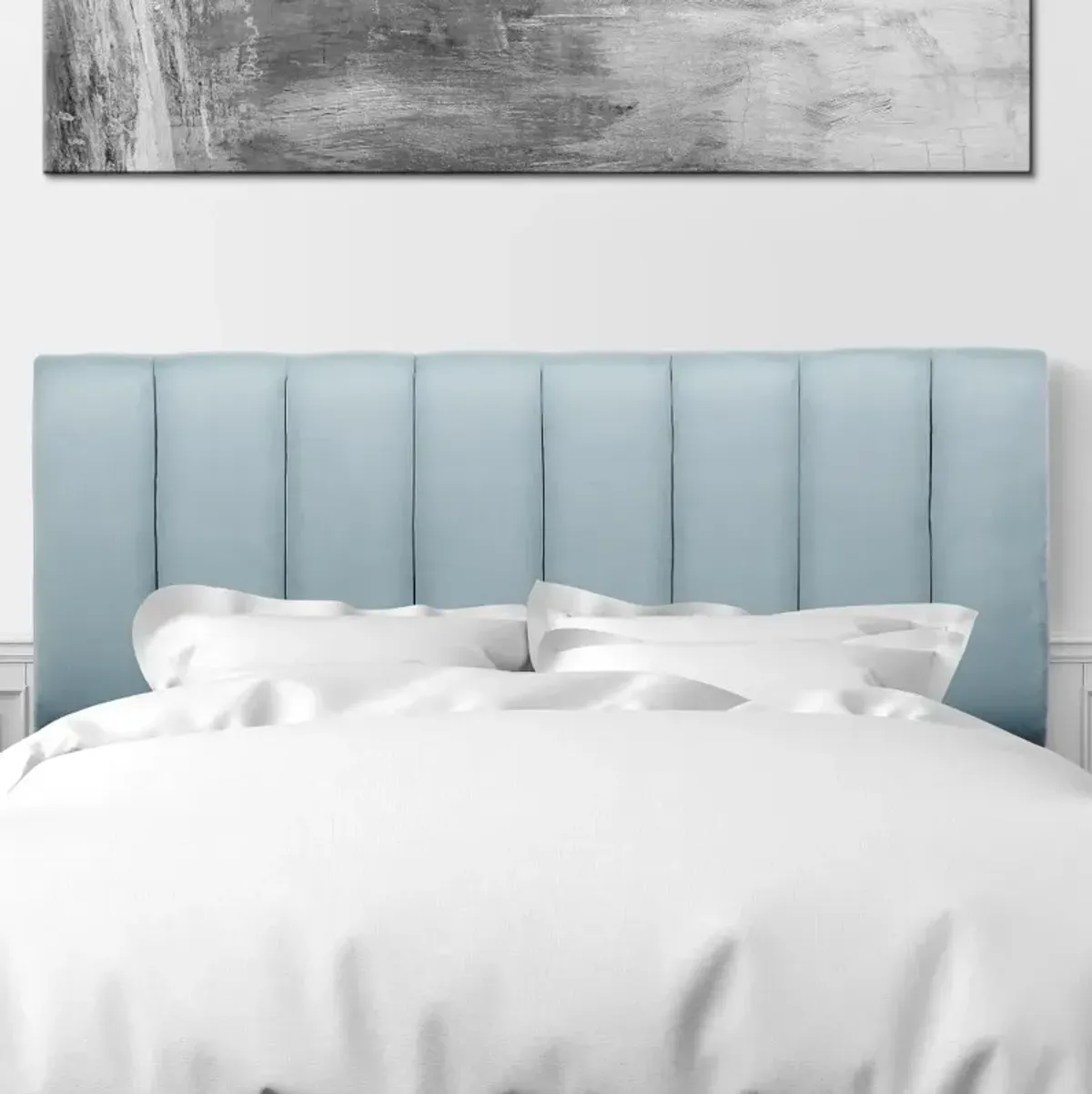 Helena Light Blue Queen Velvet Headboard