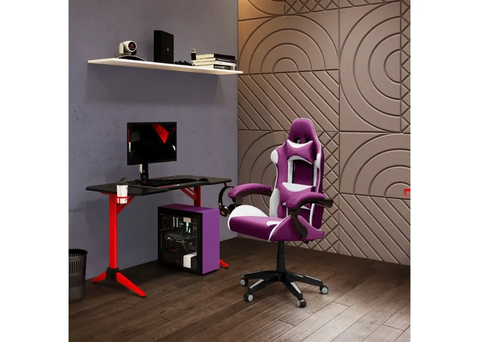 CorLiving Ravagers Gaming Chair in Purple and White