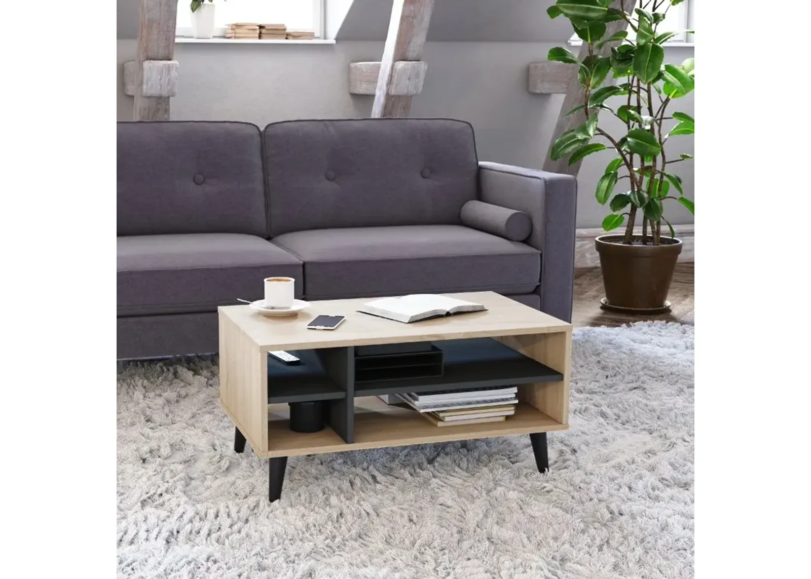 Cole Light Brown Coffee Table with Storage