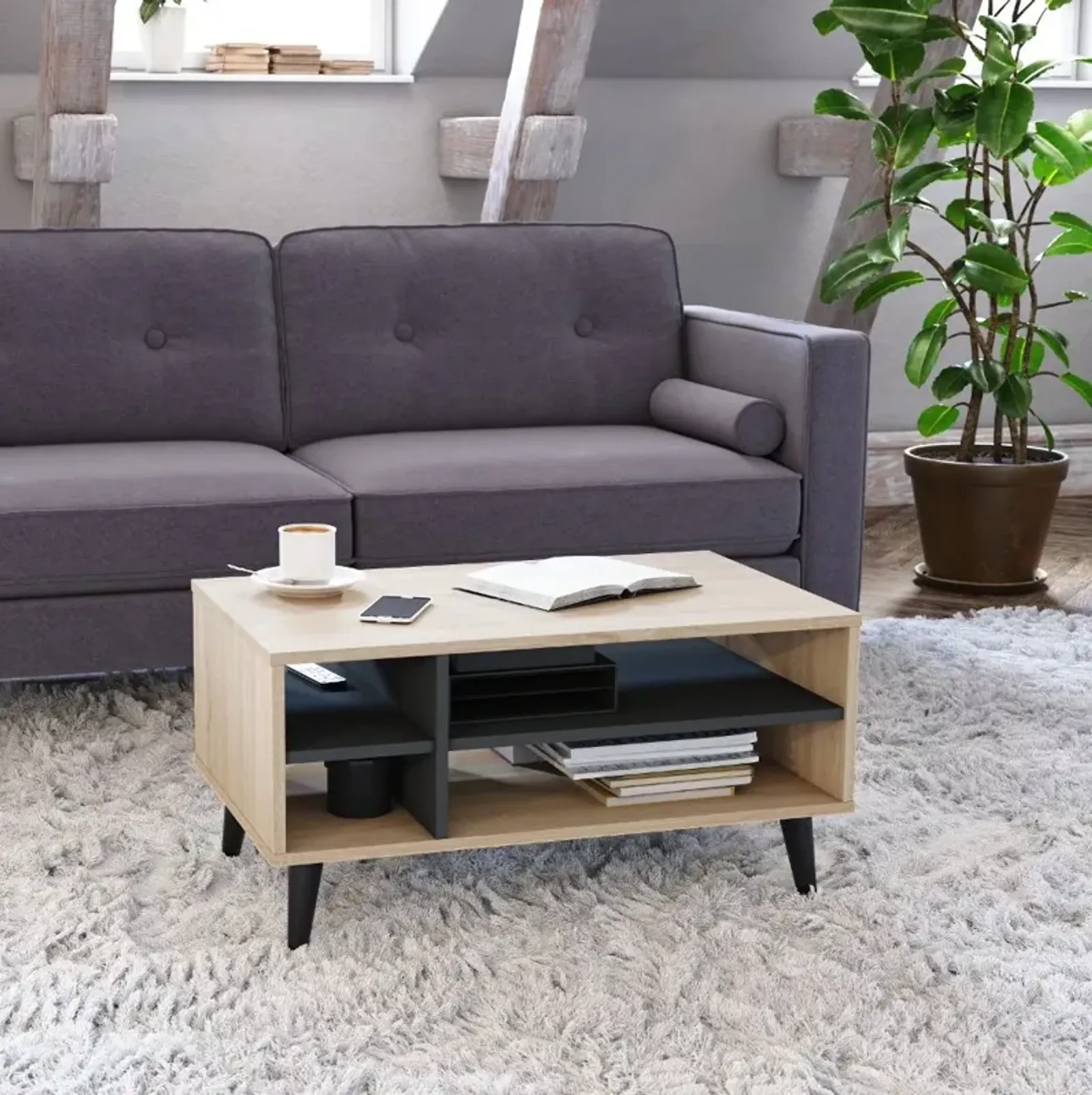 Cole Light Brown Coffee Table with Storage