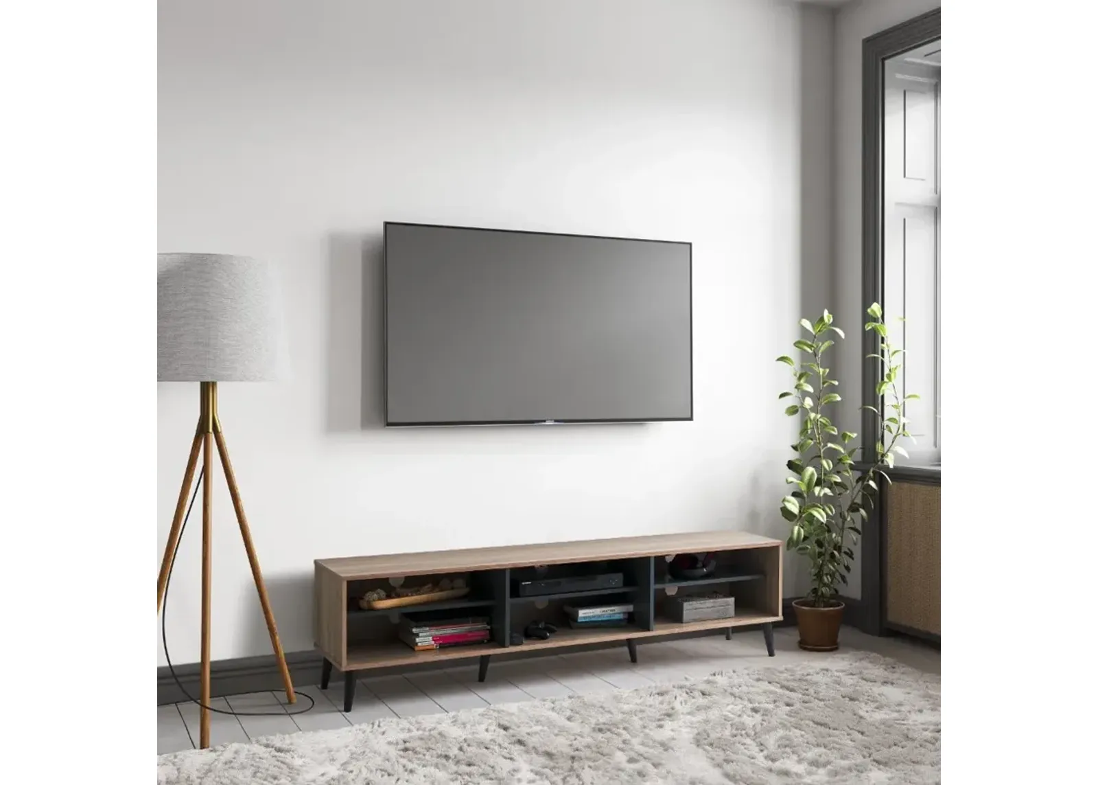 Cole Light Brown TV Stand with Open Shelves