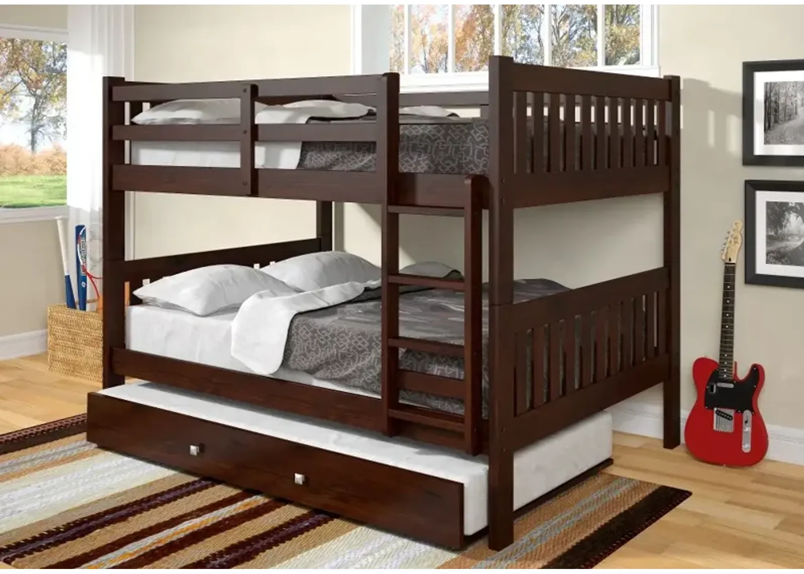 Mission Cappuccino Full-over-Full Bunk Bed with Trundle