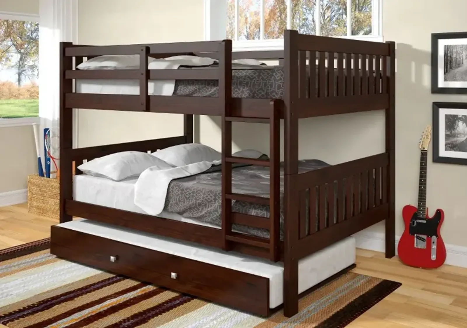 Mission Cappuccino Full-over-Full Bunk Bed with Trundle