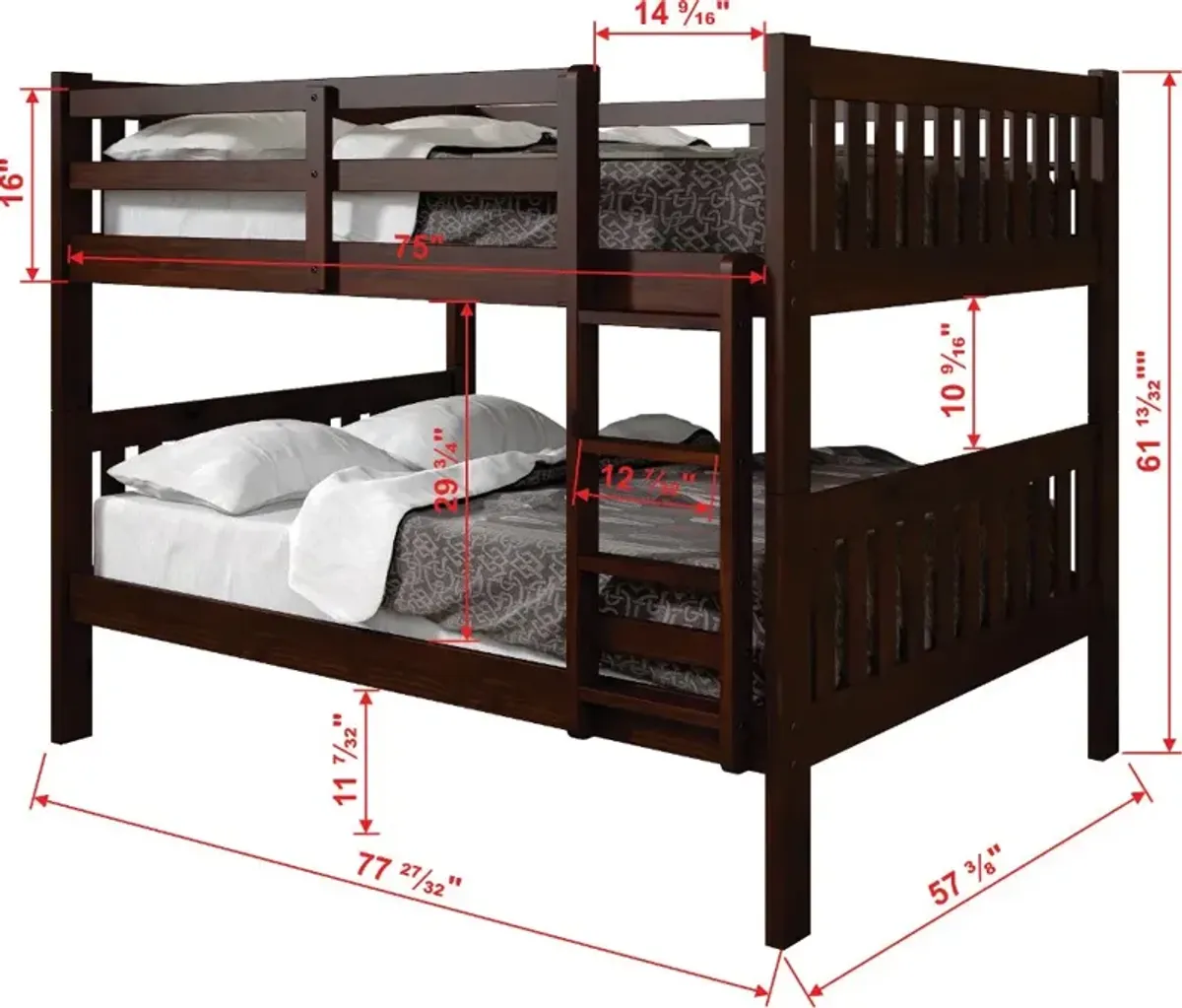 Mission Cappuccino Full-over-Full Bunk Bed with Drawers