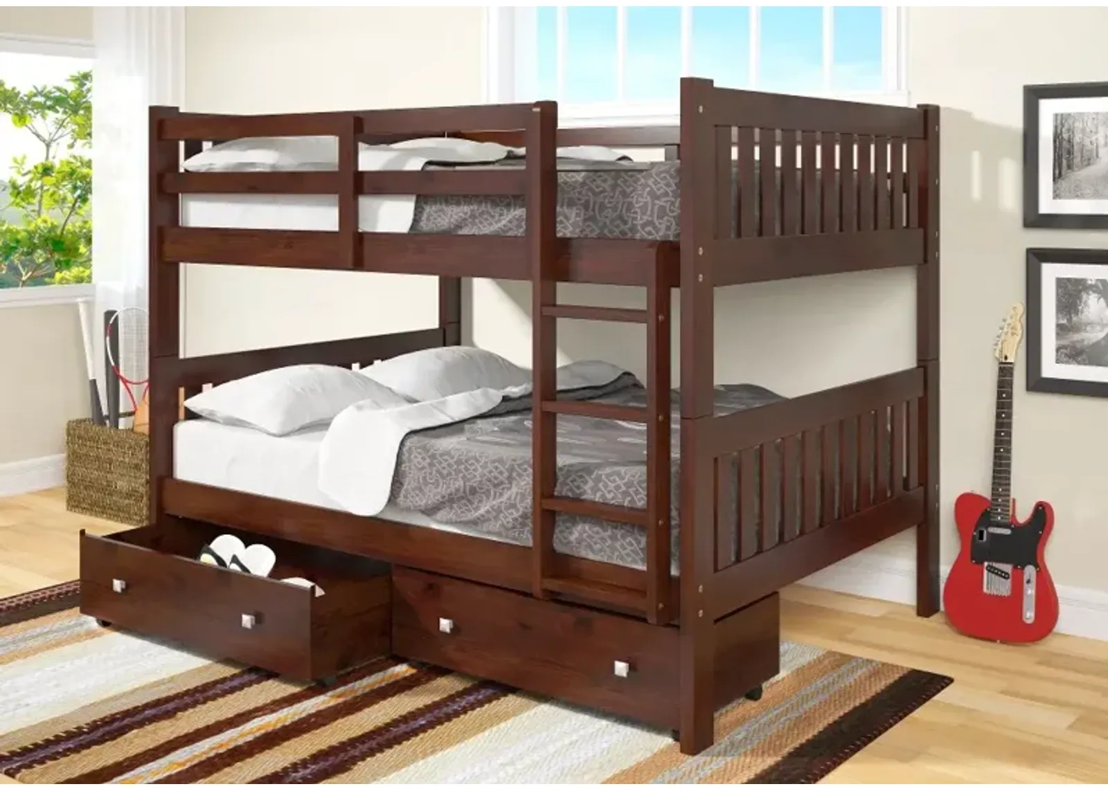 Mission Cappuccino Full-over-Full Bunk Bed with Drawers