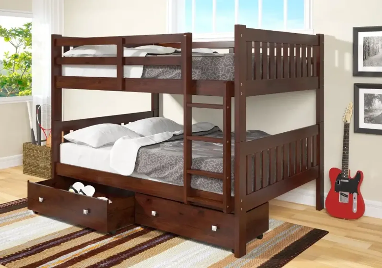 Mission Cappuccino Full-over-Full Bunk Bed with Drawers