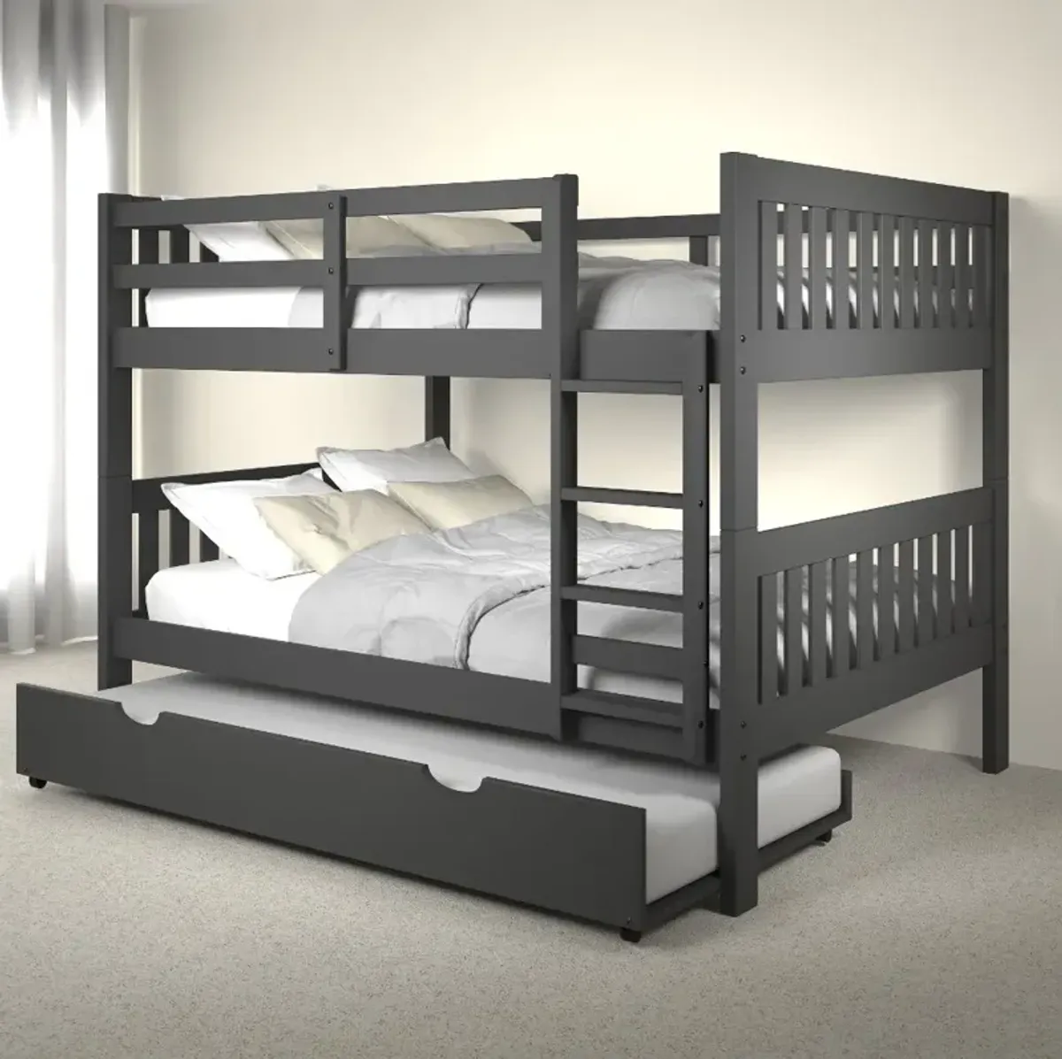 Mission Gray Full-over-Full Bunk Bed with Trundle