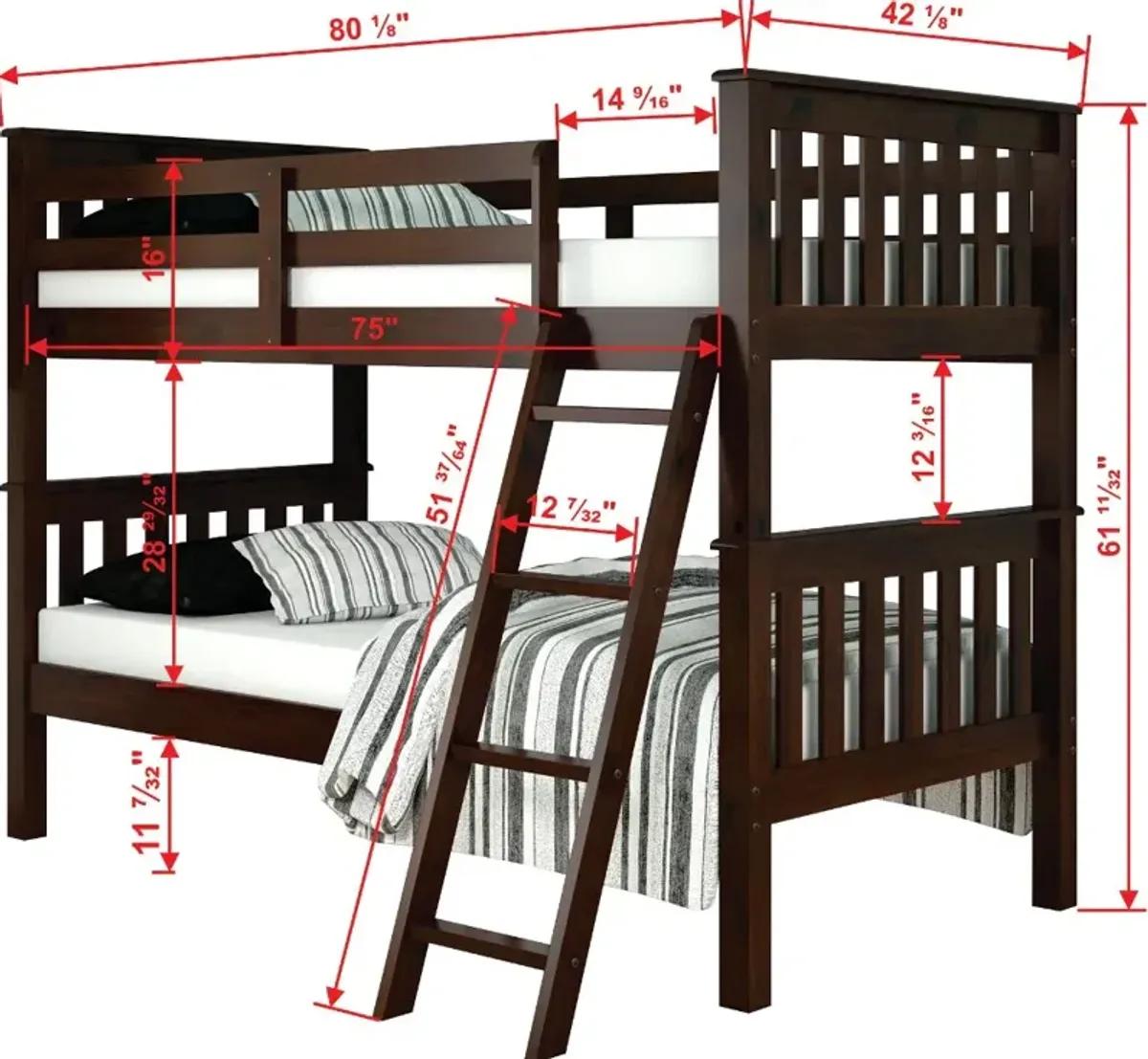 Mission Dark Brown Twin-over-Twin Bunk Bed with Drawers