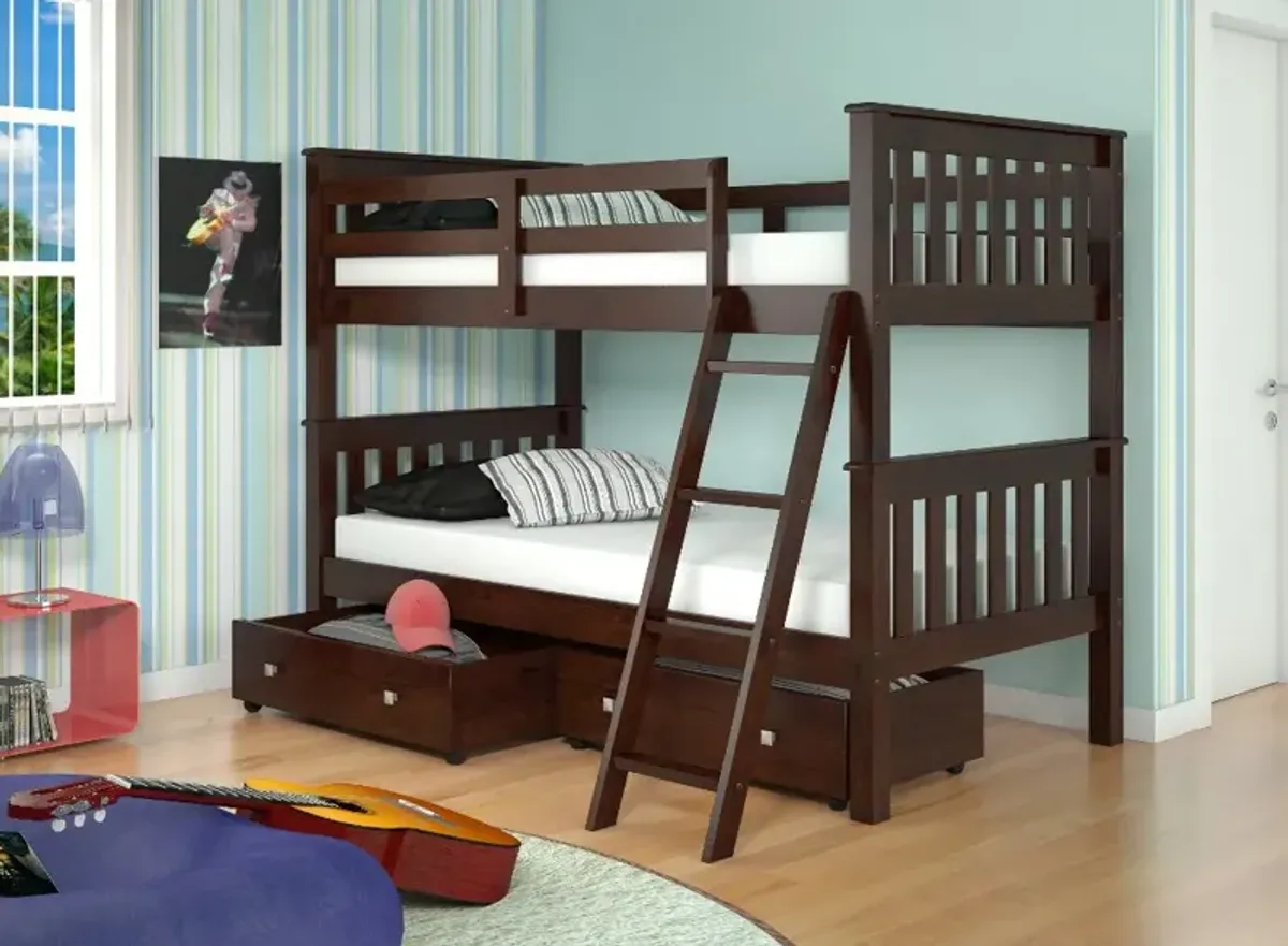 Mission Dark Brown Twin-over-Twin Bunk Bed with Drawers