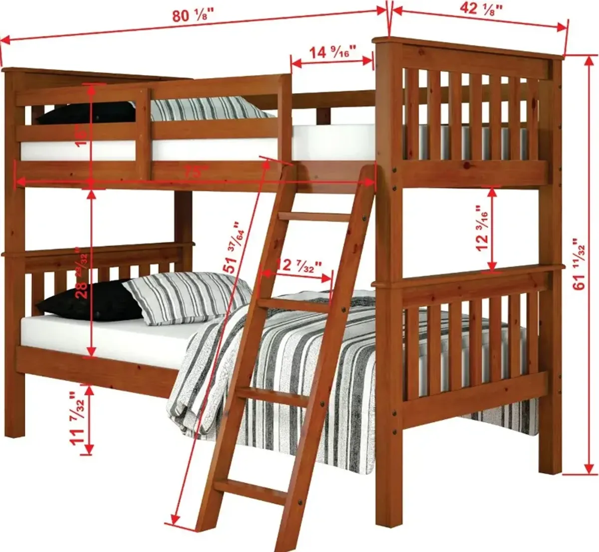 Mission Light Brown Twin-over-Twin Bunk Bed