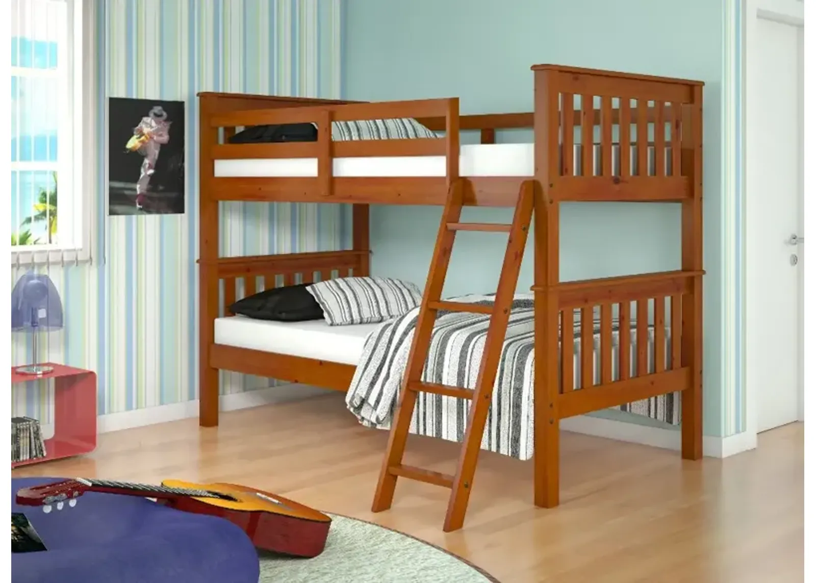 Mission Light Brown Twin-over-Twin Bunk Bed